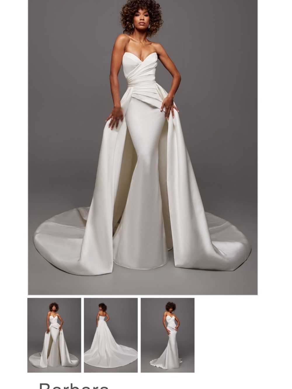 Elegant Strapless White Satin Mermaid Gown with Draped Overskirt